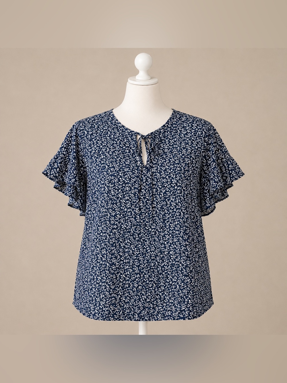 Emery Rose 2XL Navy Floral Flutter Sleeve Blouse Stretch Top